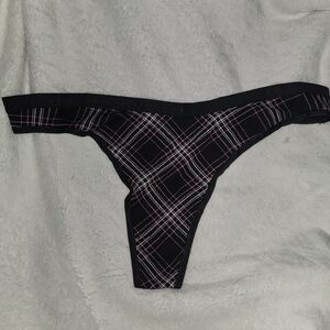 Victoria's Secret Black and Pink Plaid High Leg Thong Nwot